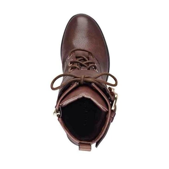 GUESS FINLAY LACE UP MID CALF BOOTIES BROWN LEATHER ROUNDED TOE WITH ZIP SZ 10 - Picture 4 of 5